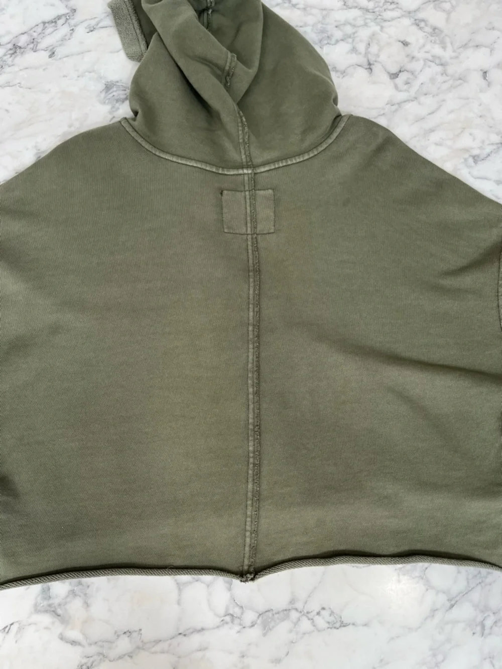 Aerie Cropped Open Neck Hoodie Sweatshirt Olive Sage Green Relaxed Casual Large - Picture 11 of 11